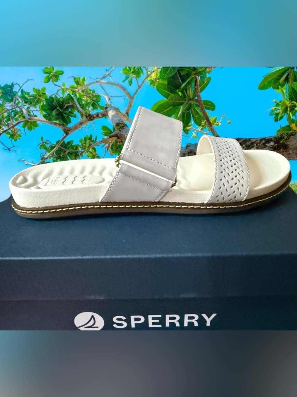 Sperry Women's Double Strap Slide Sandals in Off-White and Brown - Picture 3 of 7